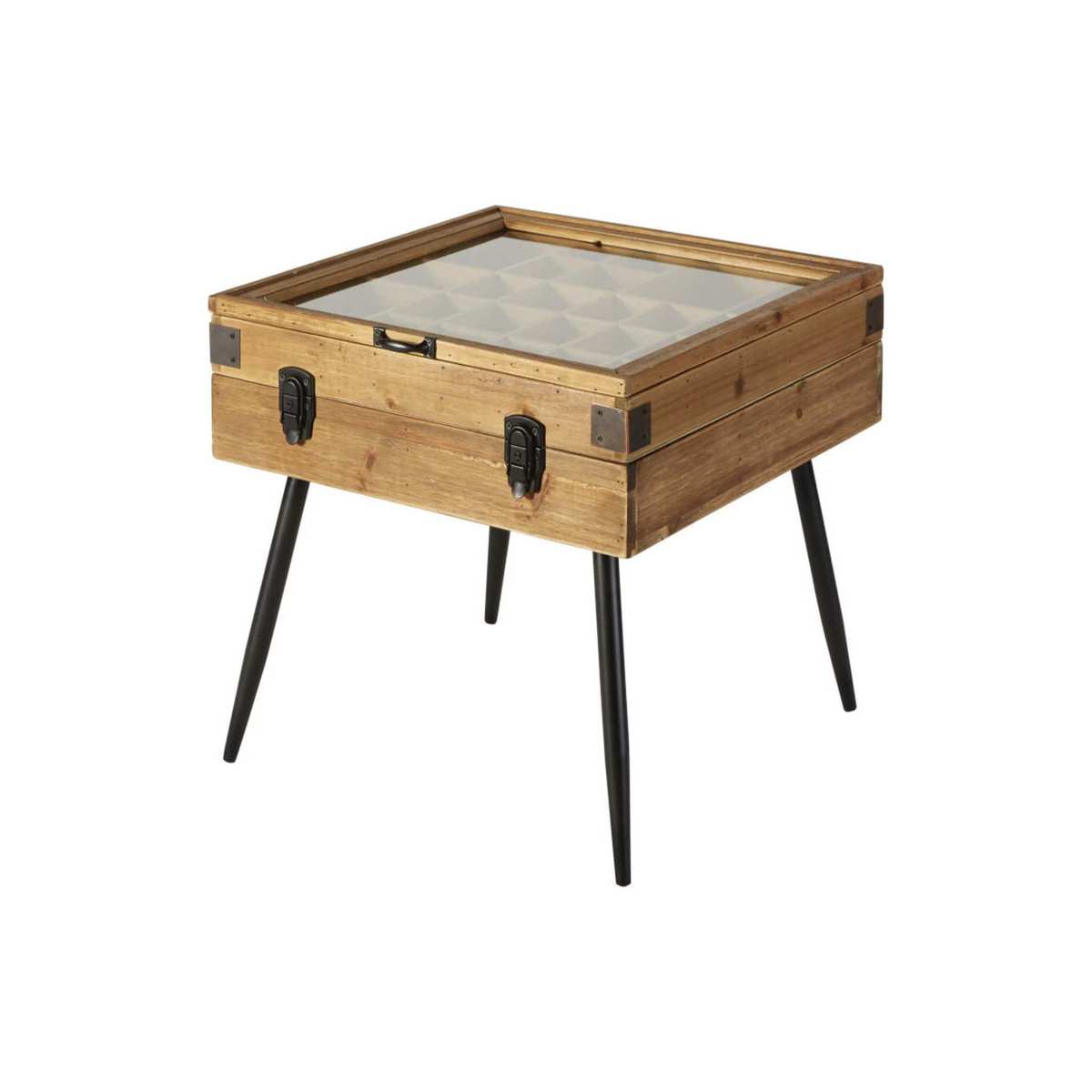 Black Metal and Fir Side Table with Storage – image 1