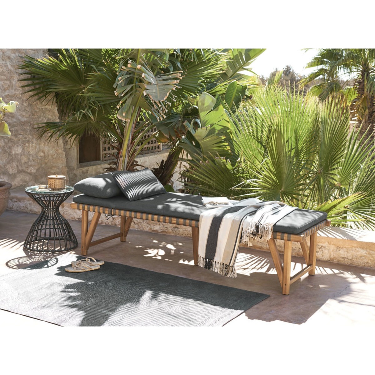 Glass and Black Cut Out Metal Side Table – image 3