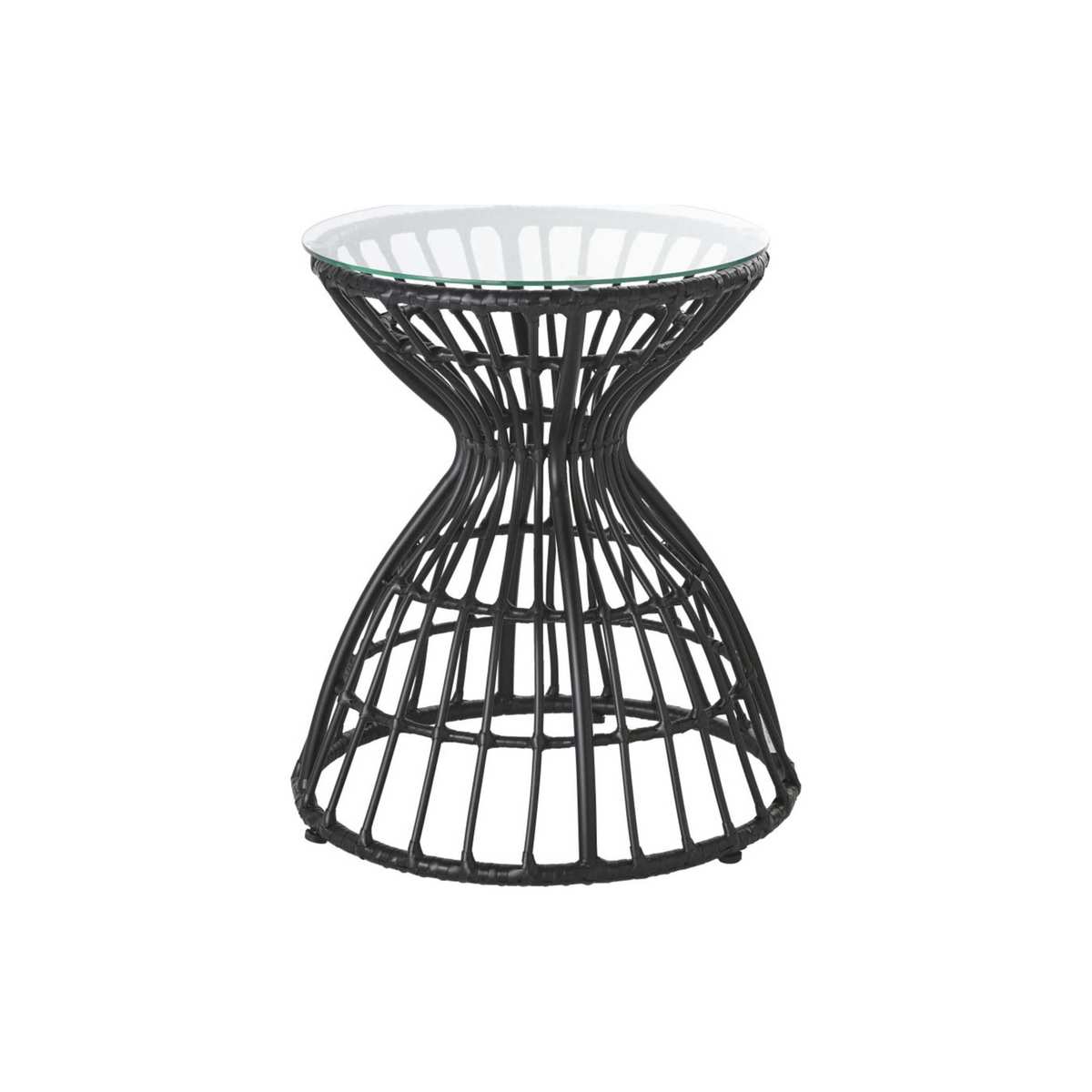 Glass and Black Cut Out Metal Side Table – image 1