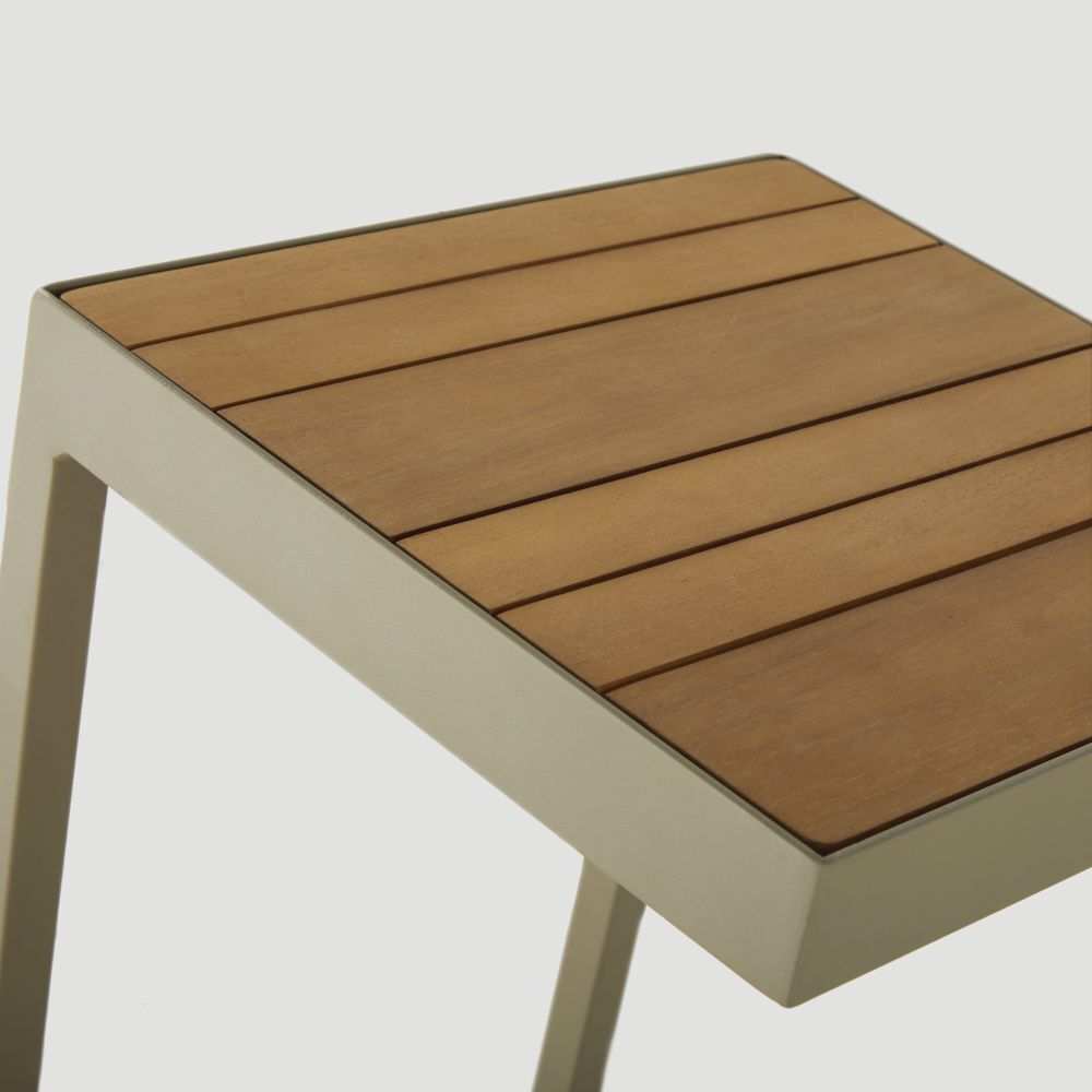 Garden side table in teak-effect solid acacia and khaki aluminium – image 3