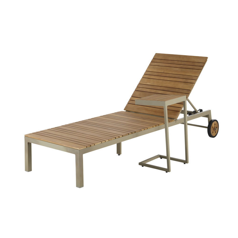 Garden side table in teak-effect solid acacia and khaki aluminium – image 4