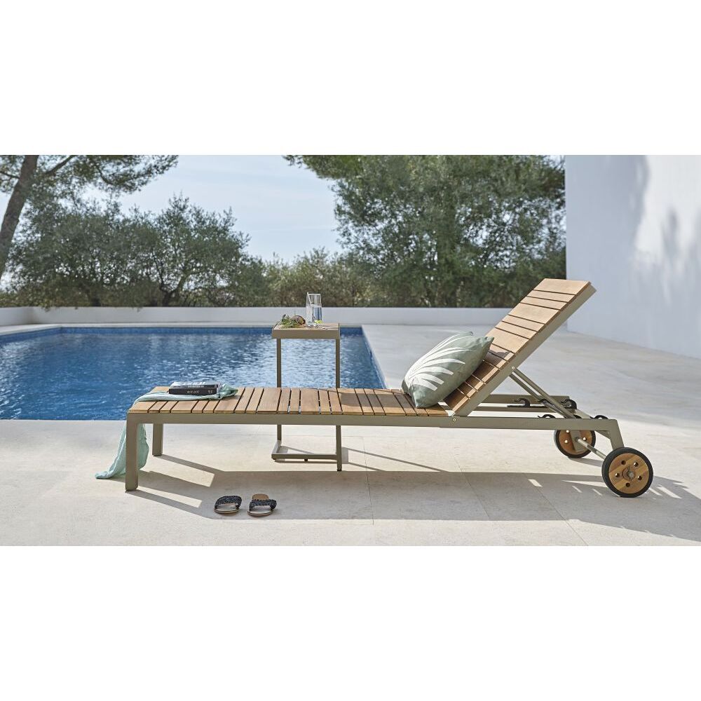 Garden side table in teak-effect solid acacia and khaki aluminium – image 7