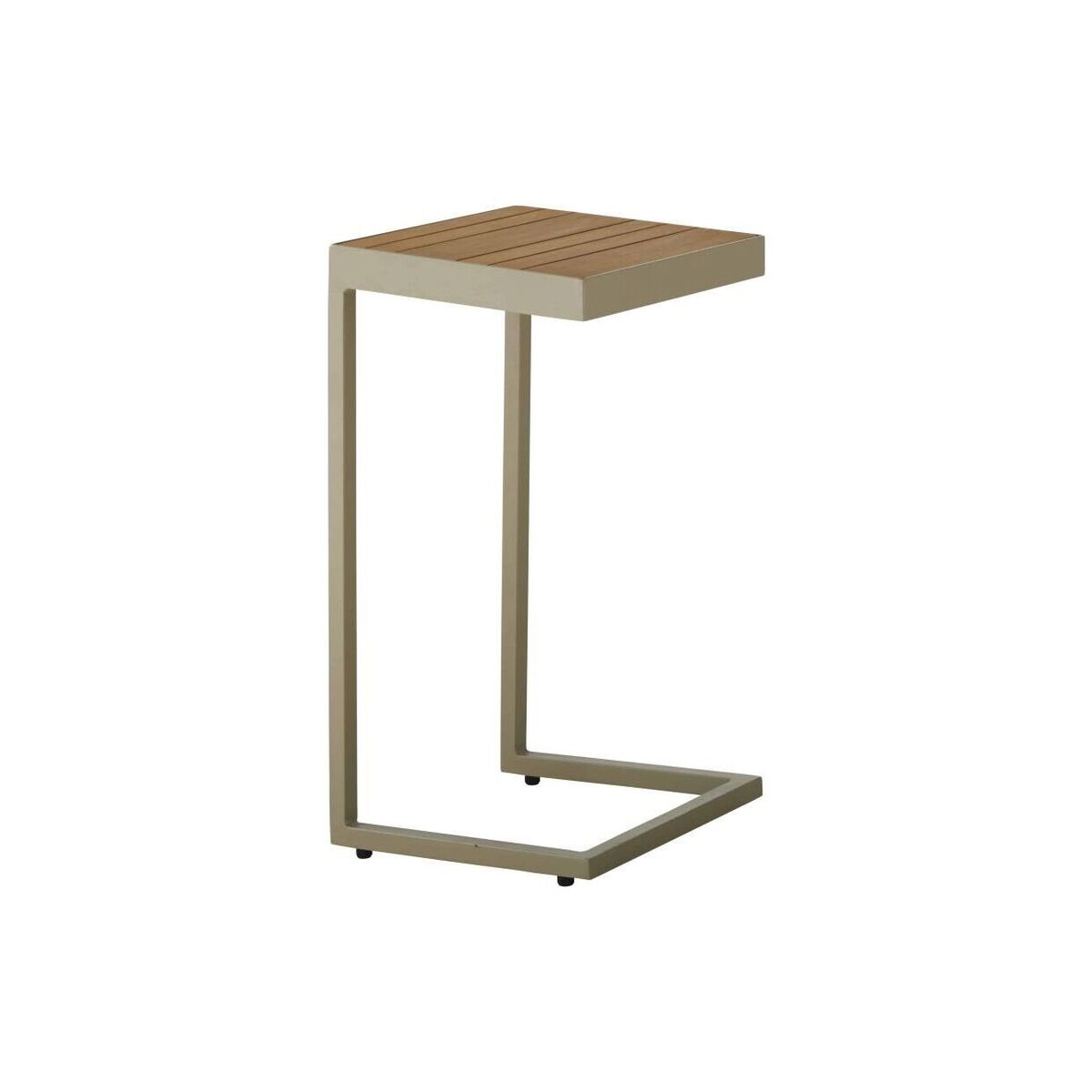 Garden side table in teak-effect solid acacia and khaki aluminium – image 1