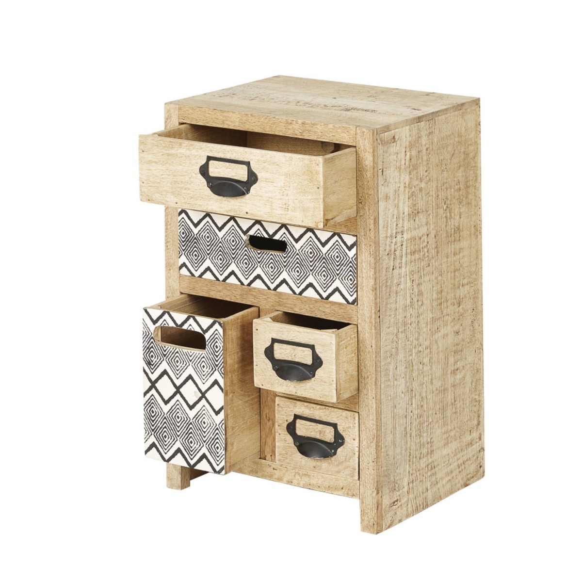 Mango Wood 5-Drawer Side Table with Print – image 2