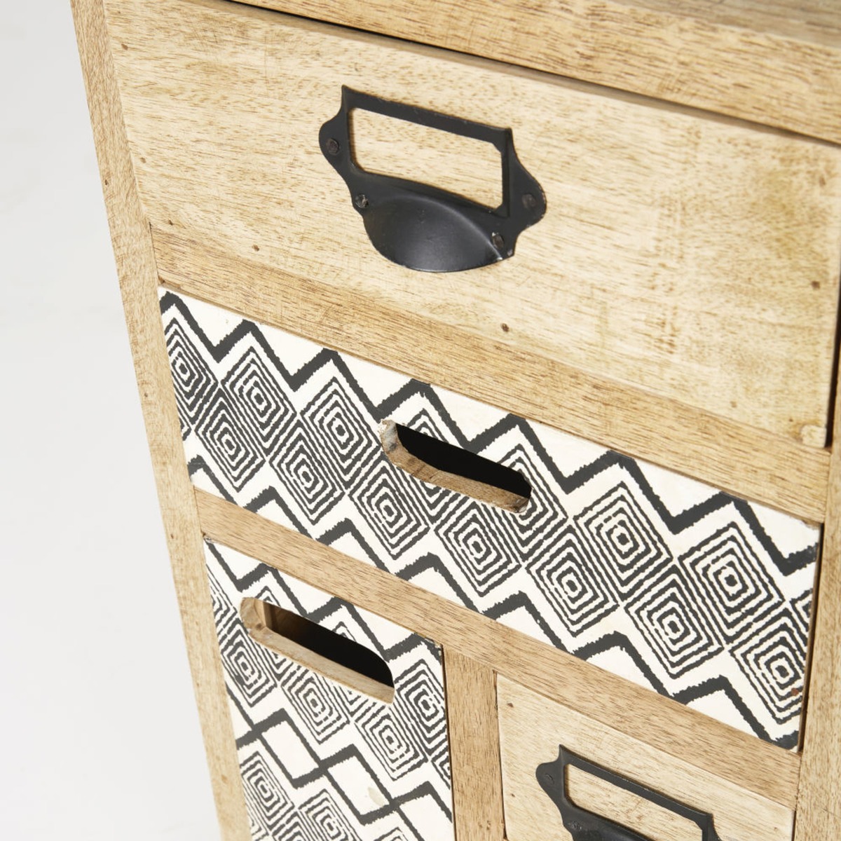 Mango Wood 5-Drawer Side Table with Print – image 3