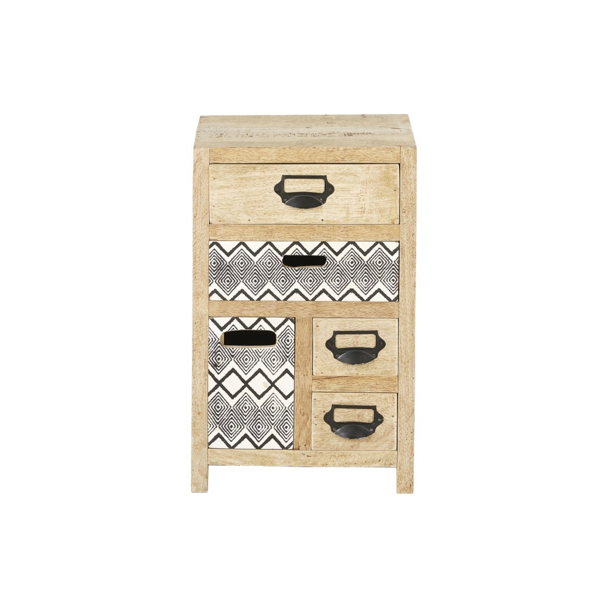 Mango Wood 5-Drawer Side Table with Print – image 1
