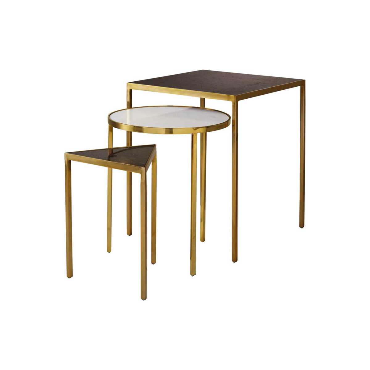 Marble and Shiny Gold Metal Side Tables (x3) – image 2