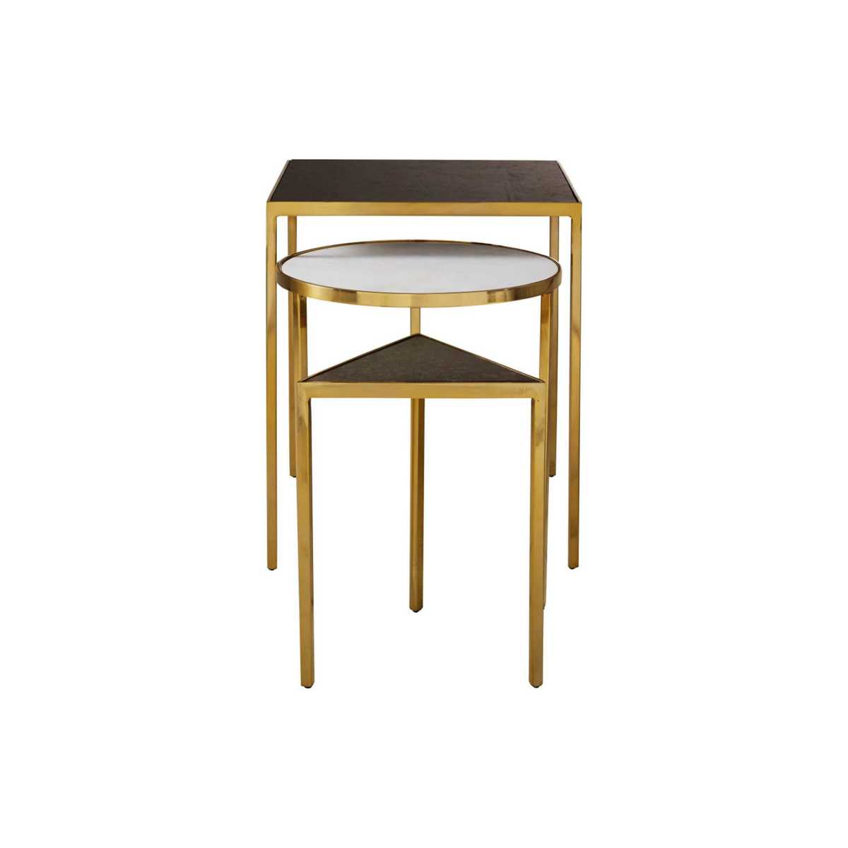 Marble and Shiny Gold Metal Side Tables (x3) – image 1