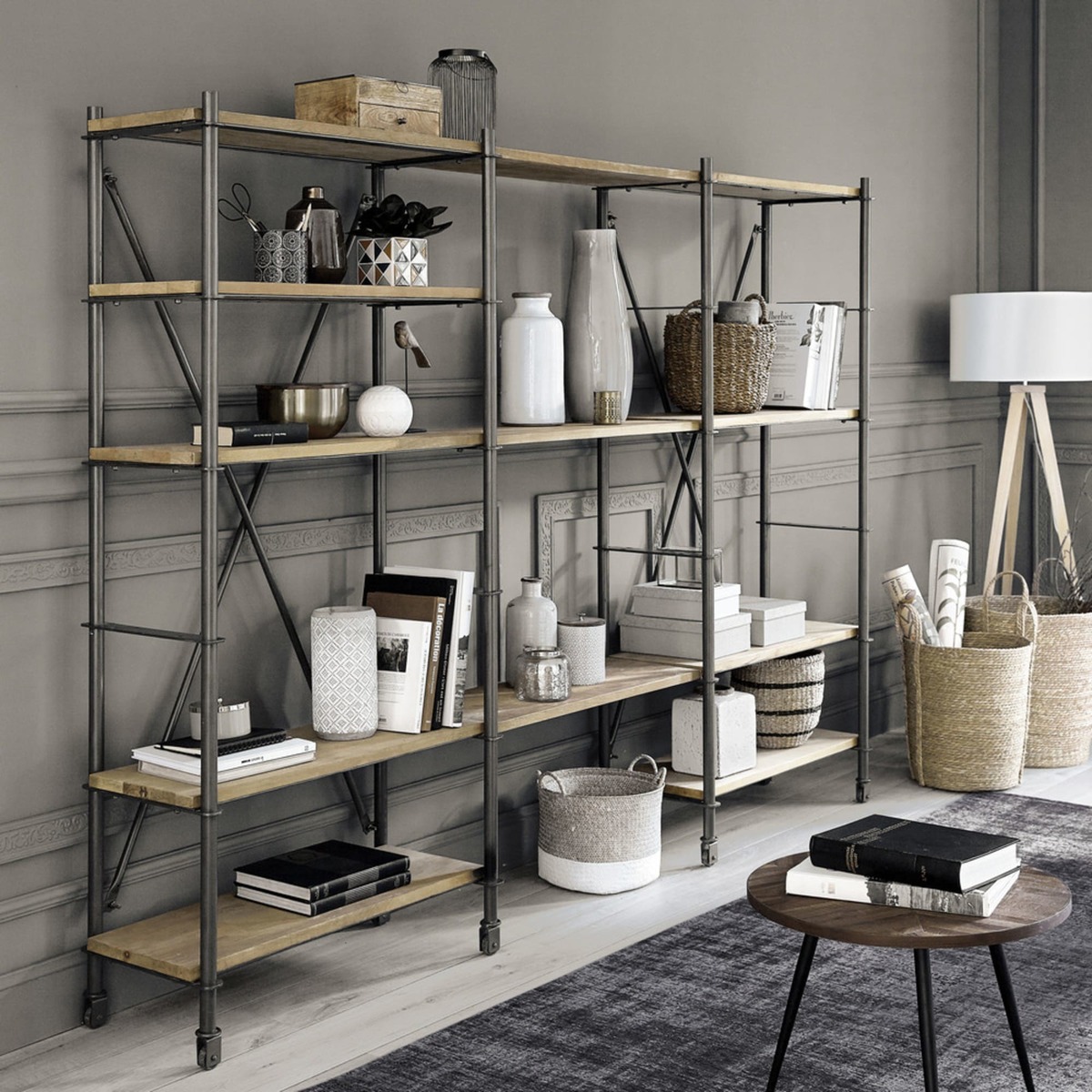 Teak and Black Metal End Table – image 5