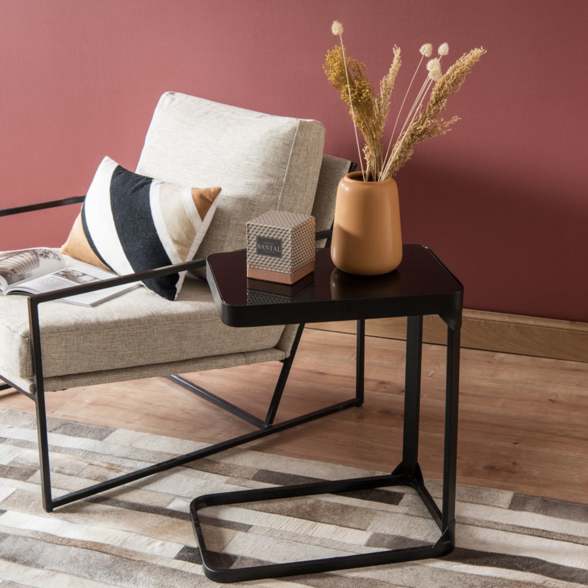 Black Smoked Glass and Metal Side Table – image 3