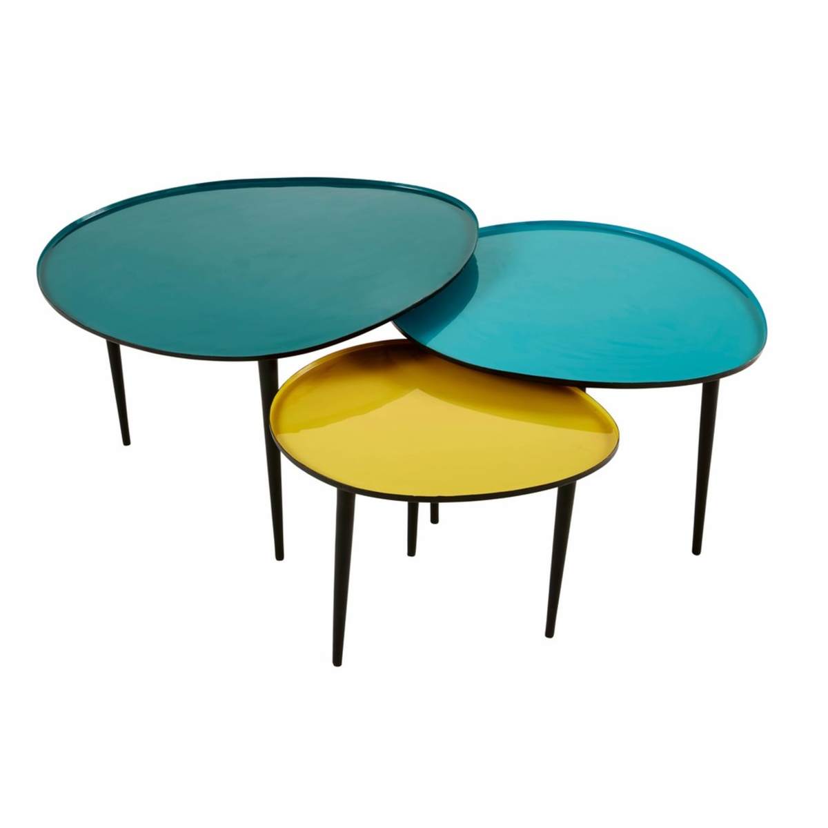 Blue and Yellow Lacquered Metal Nest of Tables Galet – image 2