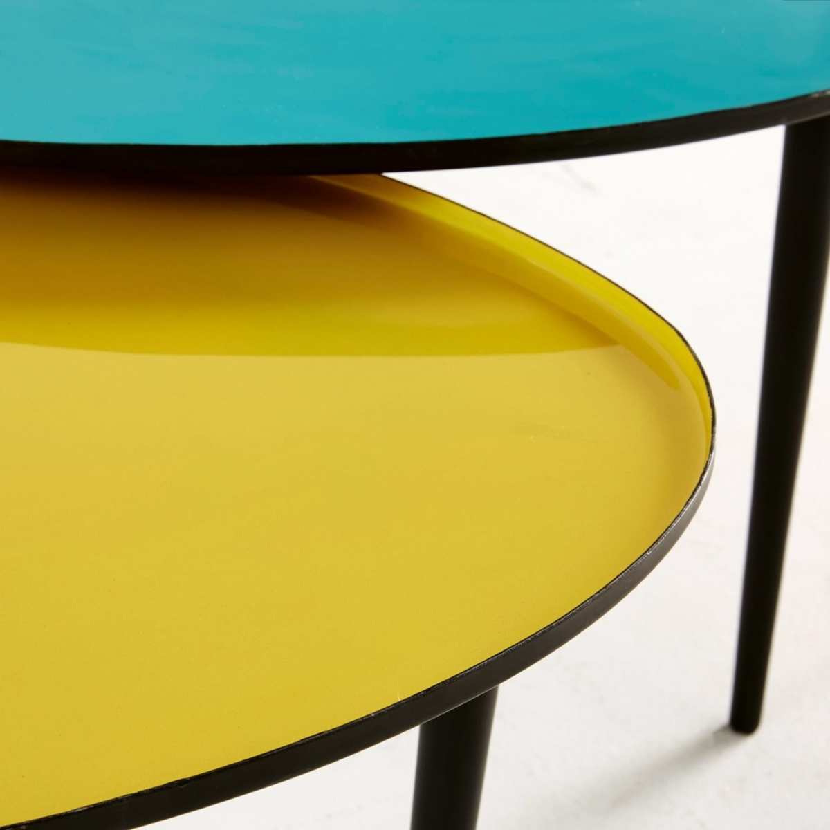 Blue and Yellow Lacquered Metal Nest of Tables Galet – image 3