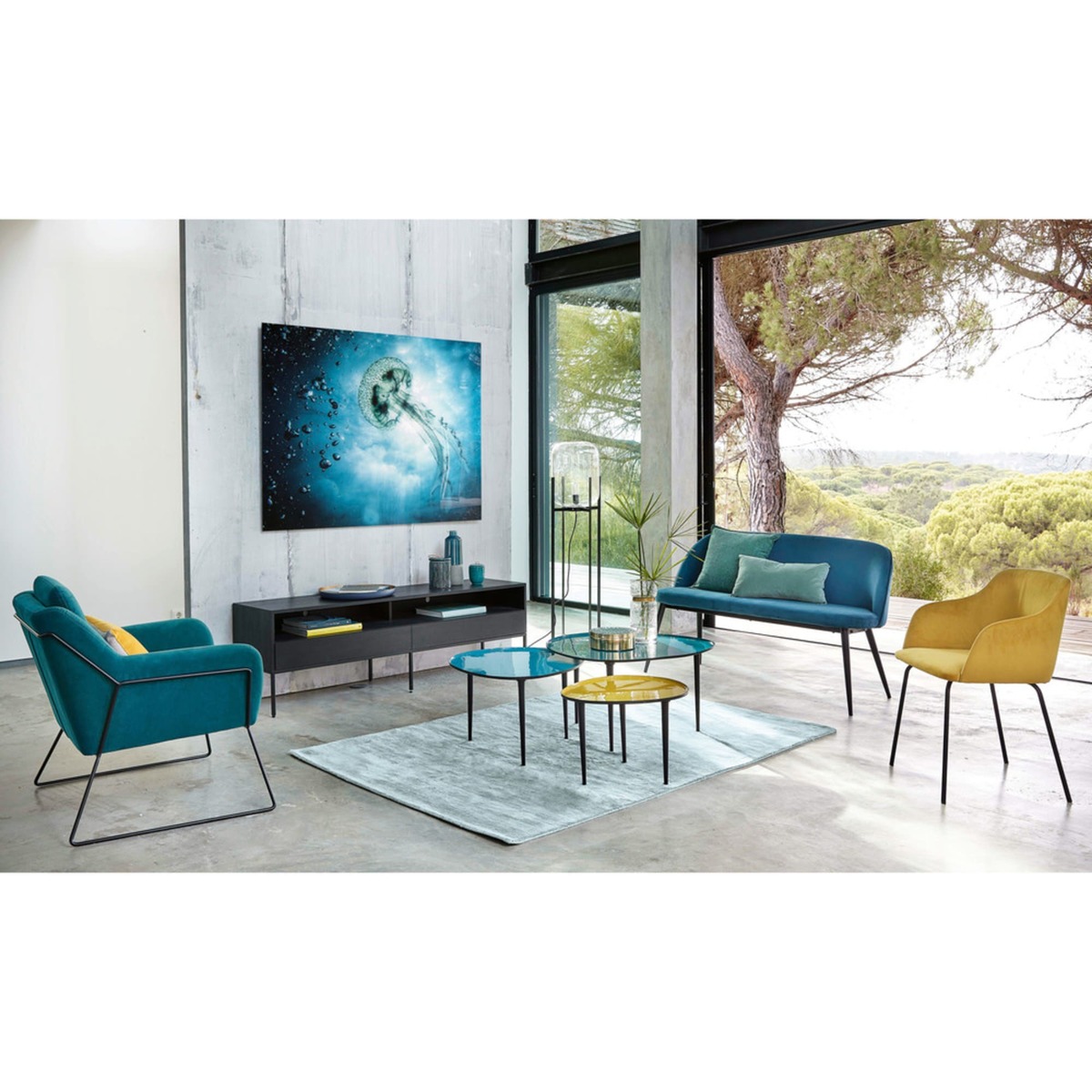 Blue and Yellow Lacquered Metal Nest of Tables Galet – image 4