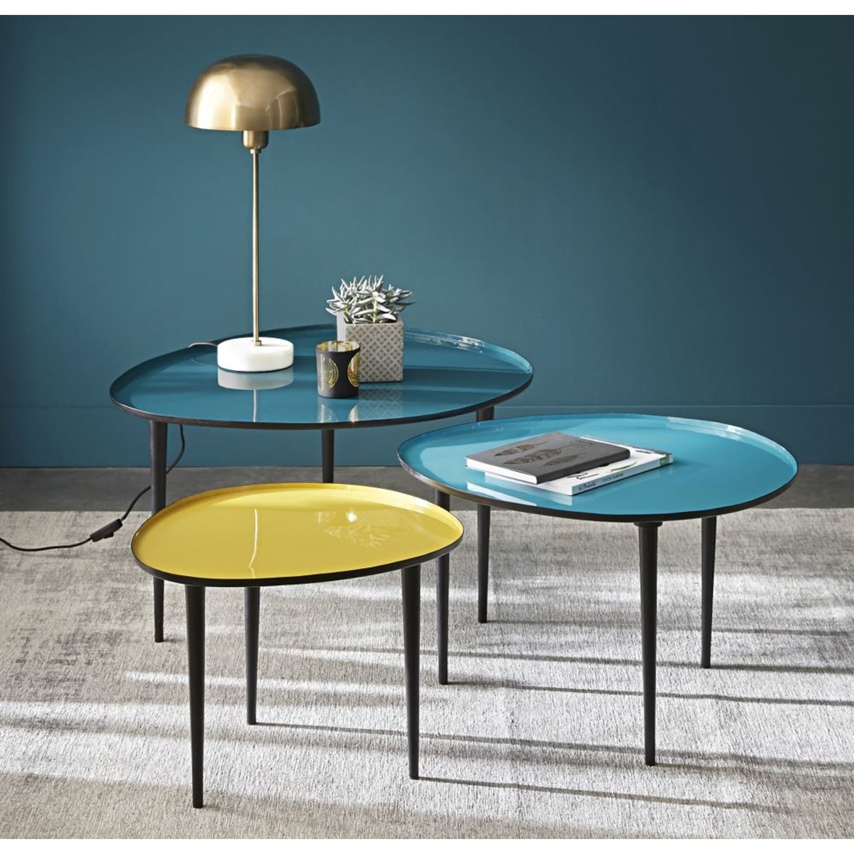Blue and Yellow Lacquered Metal Nest of Tables Galet – image 5