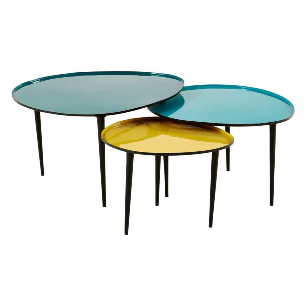 Blue and Yellow Lacquered Metal Nest of Tables Galet – image 1