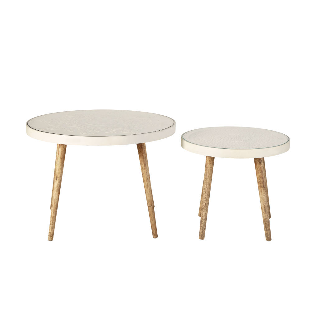 White Glass Nesting Tables with Engraved Designs – image 2