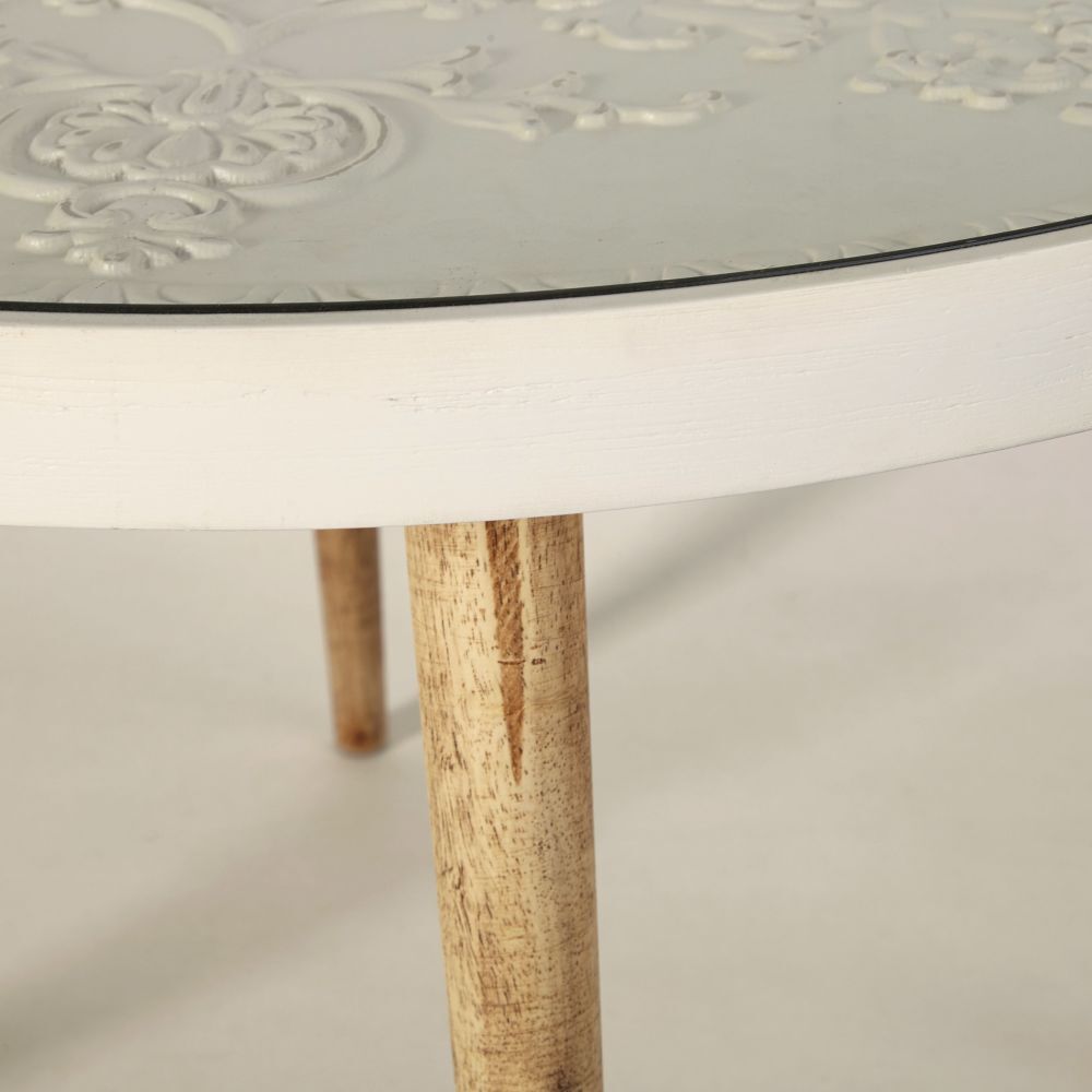 White Glass Nesting Tables with Engraved Designs – image 5
