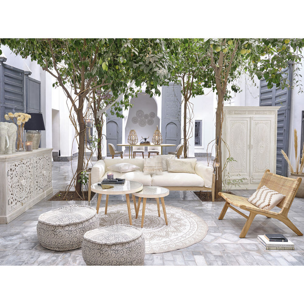 White Glass Nesting Tables with Engraved Designs – image 6