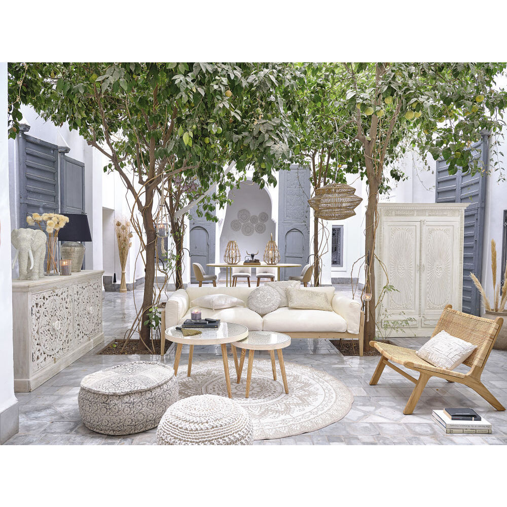 White Glass Nesting Tables with Engraved Designs – image 7