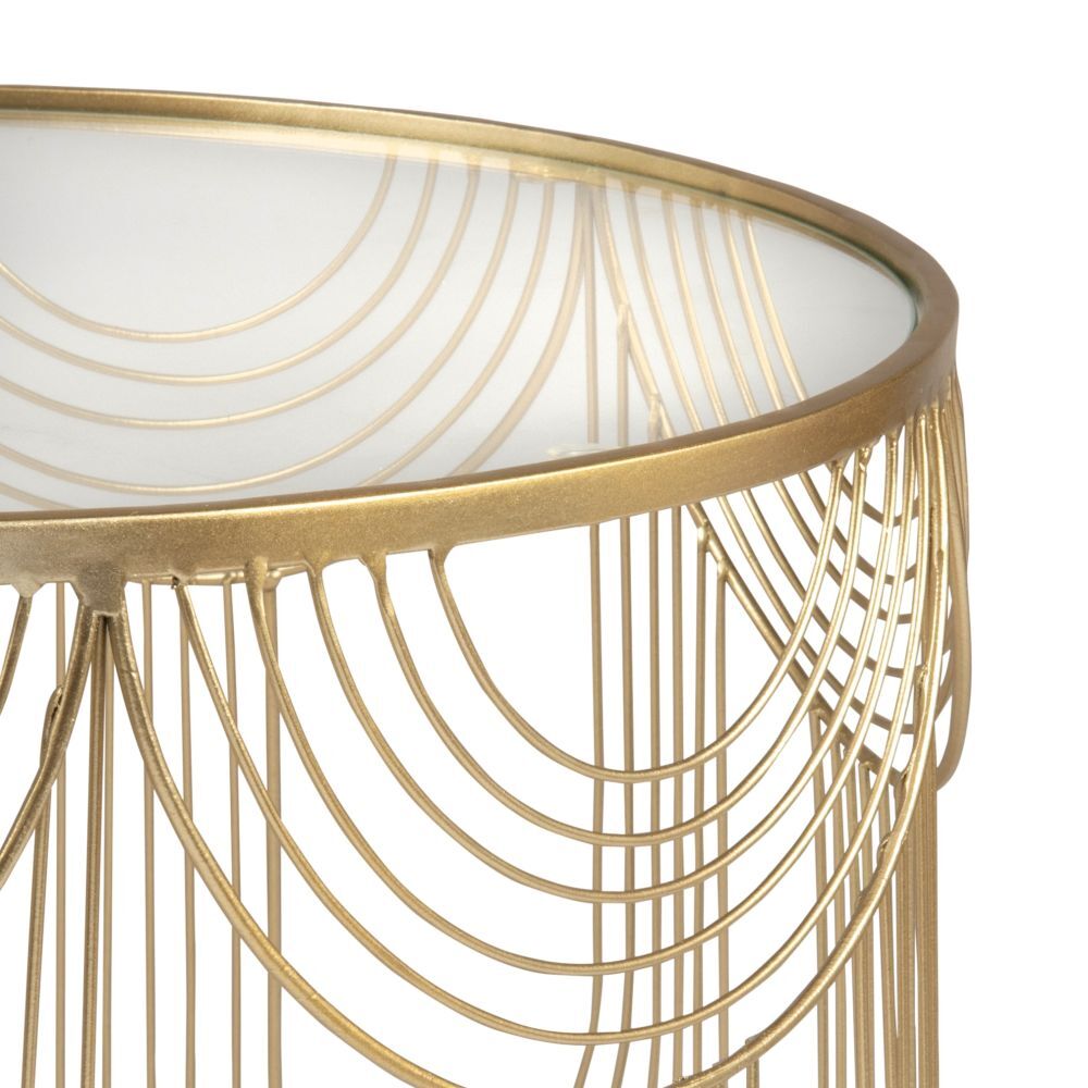 Side table in tempered glass and gold wire metal – image 2