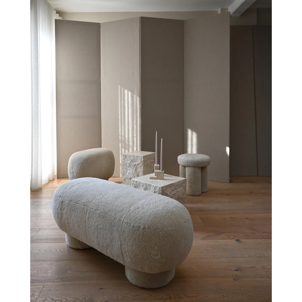 101 Copenhagen Temple side table low 42x40 cm Chrome-limestone – image 3