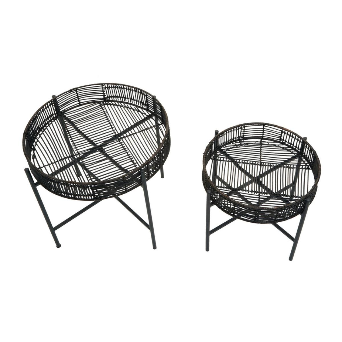 Olivia's Set of 2 Braxton Side Table in Black Rattan & Black Metal – image 2