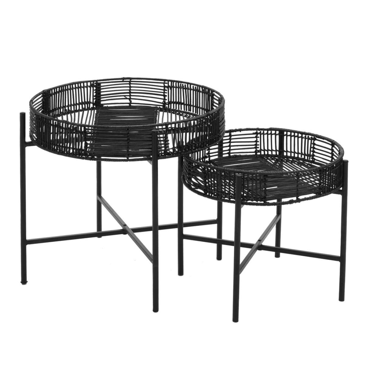 Olivia's Set of 2 Braxton Side Table in Black Rattan & Black Metal – image 3