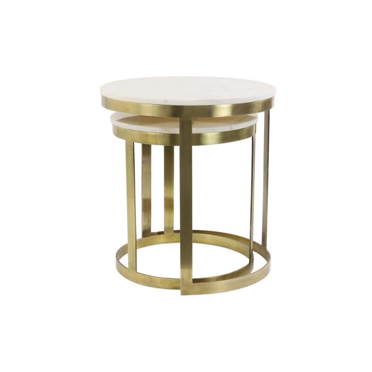 Light & Living Set of 2 Perlato Side Table Marble White And Ant Bronze – image 2