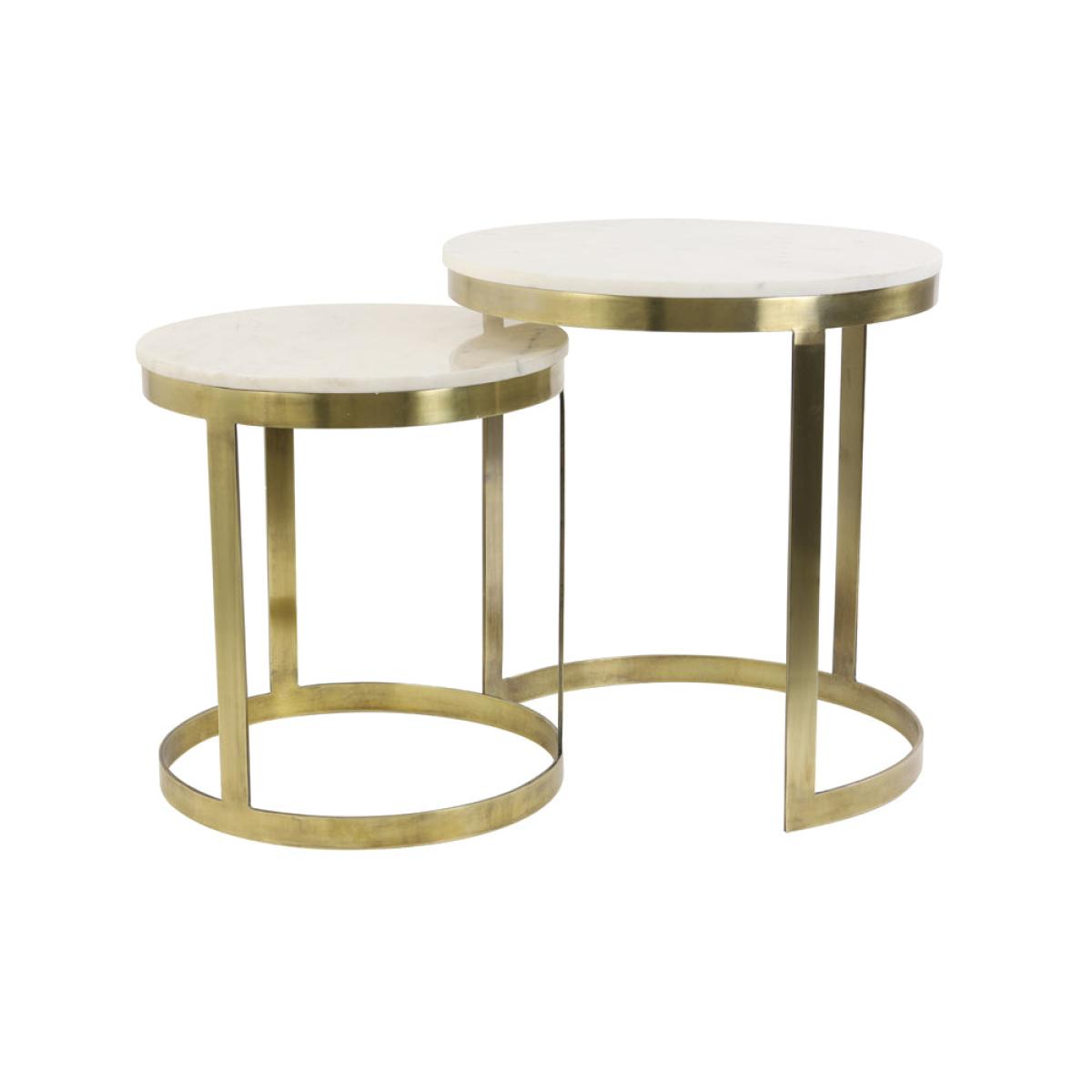 Light & Living Set of 2 Perlato Side Table Marble White And Ant Bronze – image 3