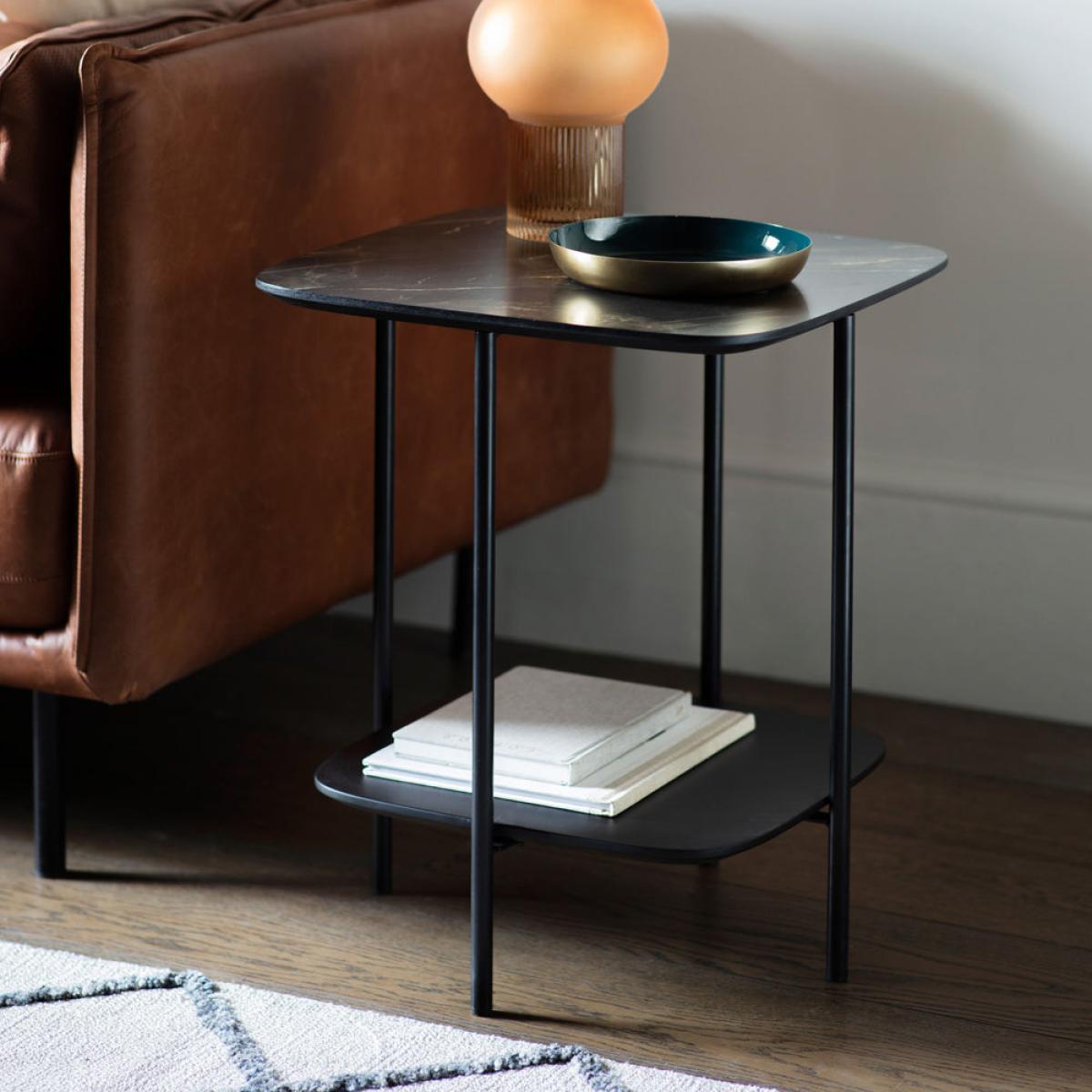 Gallery Interiors Ludworth Side Table in Black & Marble – image 2