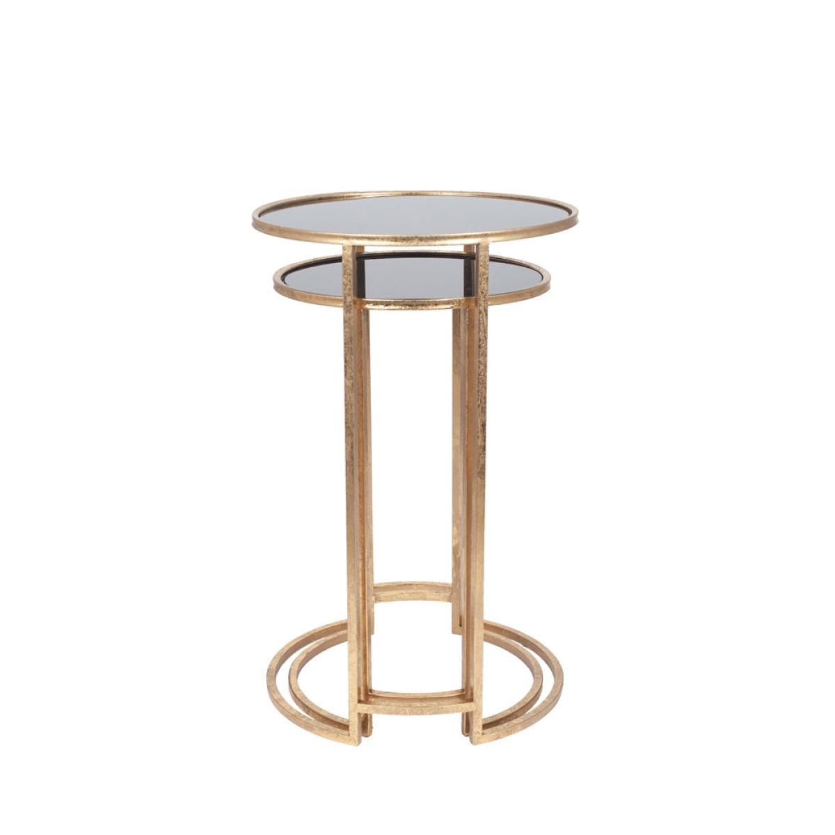 Olivia's Portia Set of 2 Glass Round Tables in Antiuqe Gold & Black – image 2