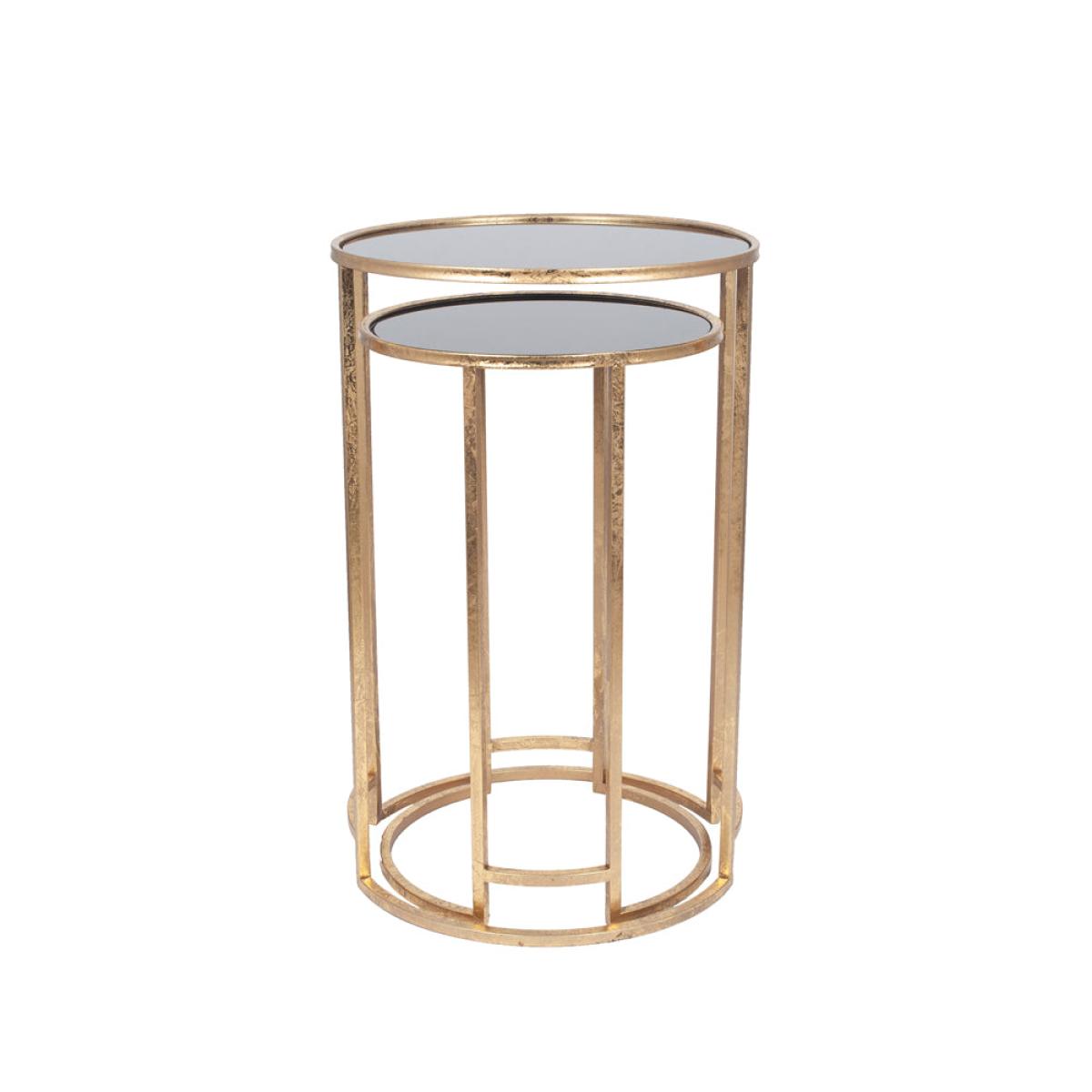 Olivia's Portia Set of 2 Glass Round Tables in Antiuqe Gold & Black – image 3