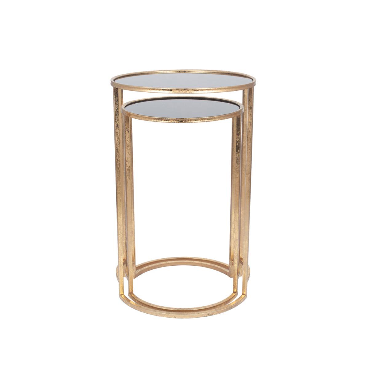 Olivia's Portia Set of 2 Glass Round Tables in Antiuqe Gold & Black – image 4