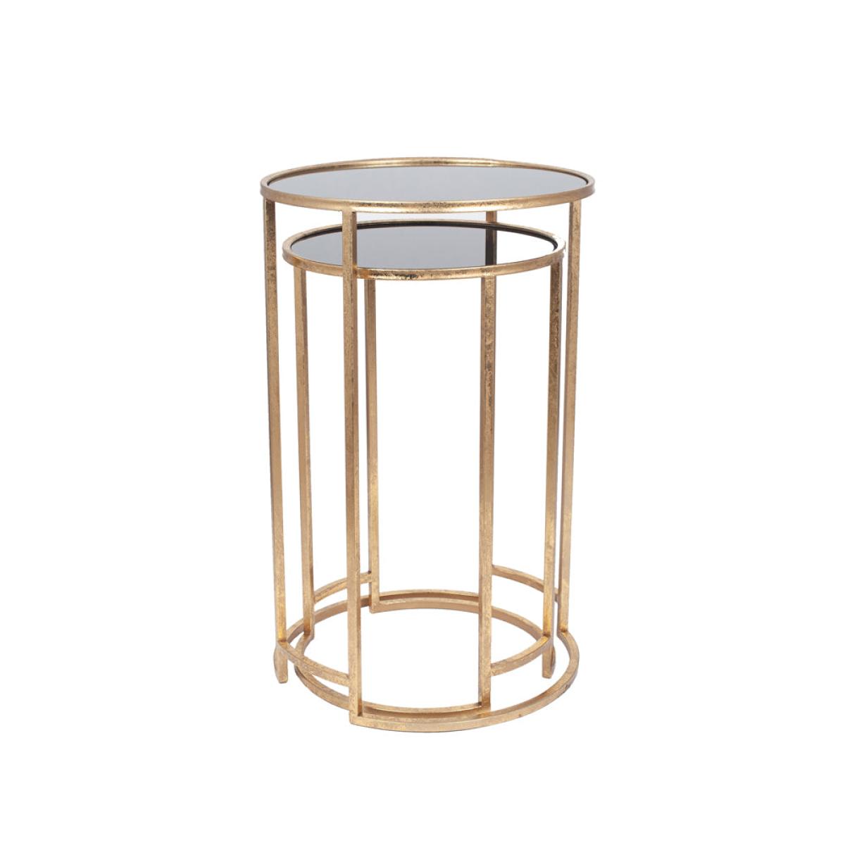 Olivia's Portia Set of 2 Glass Round Tables in Antiuqe Gold & Black – image 5