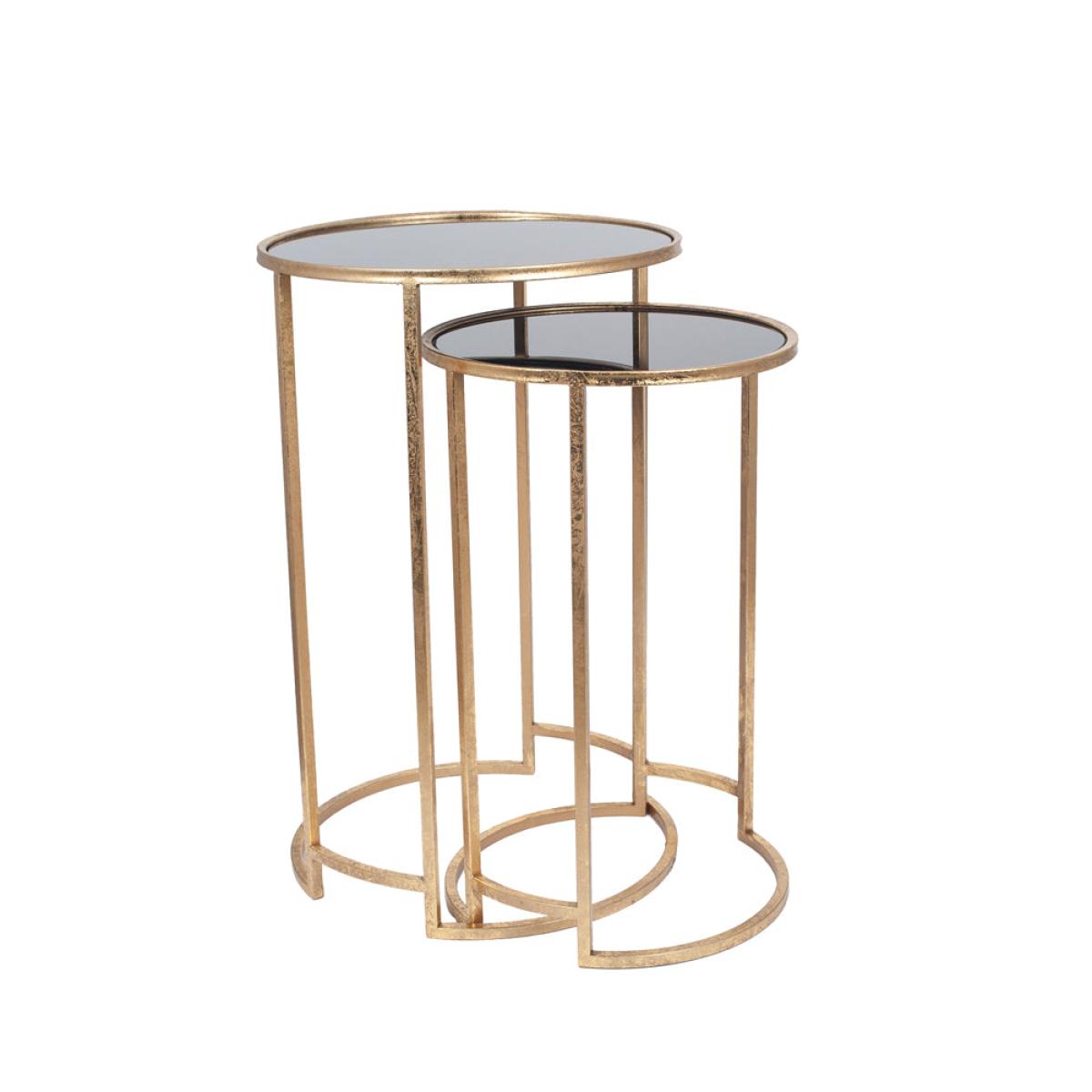 Olivia's Portia Set of 2 Glass Round Tables in Antiuqe Gold & Black – image 7
