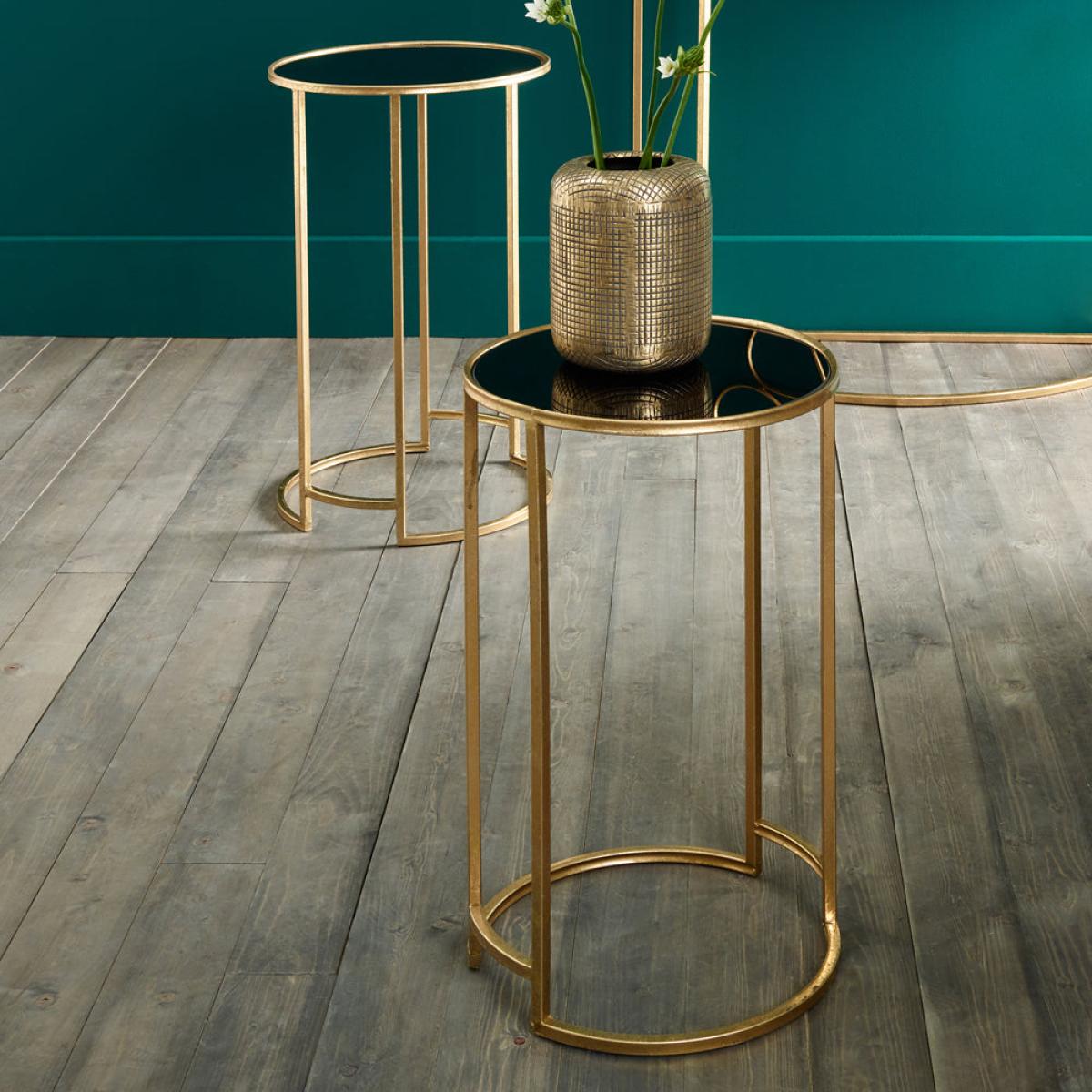 Olivia's Portia Set of 2 Glass Round Tables in Antiuqe Gold & Black – image 8