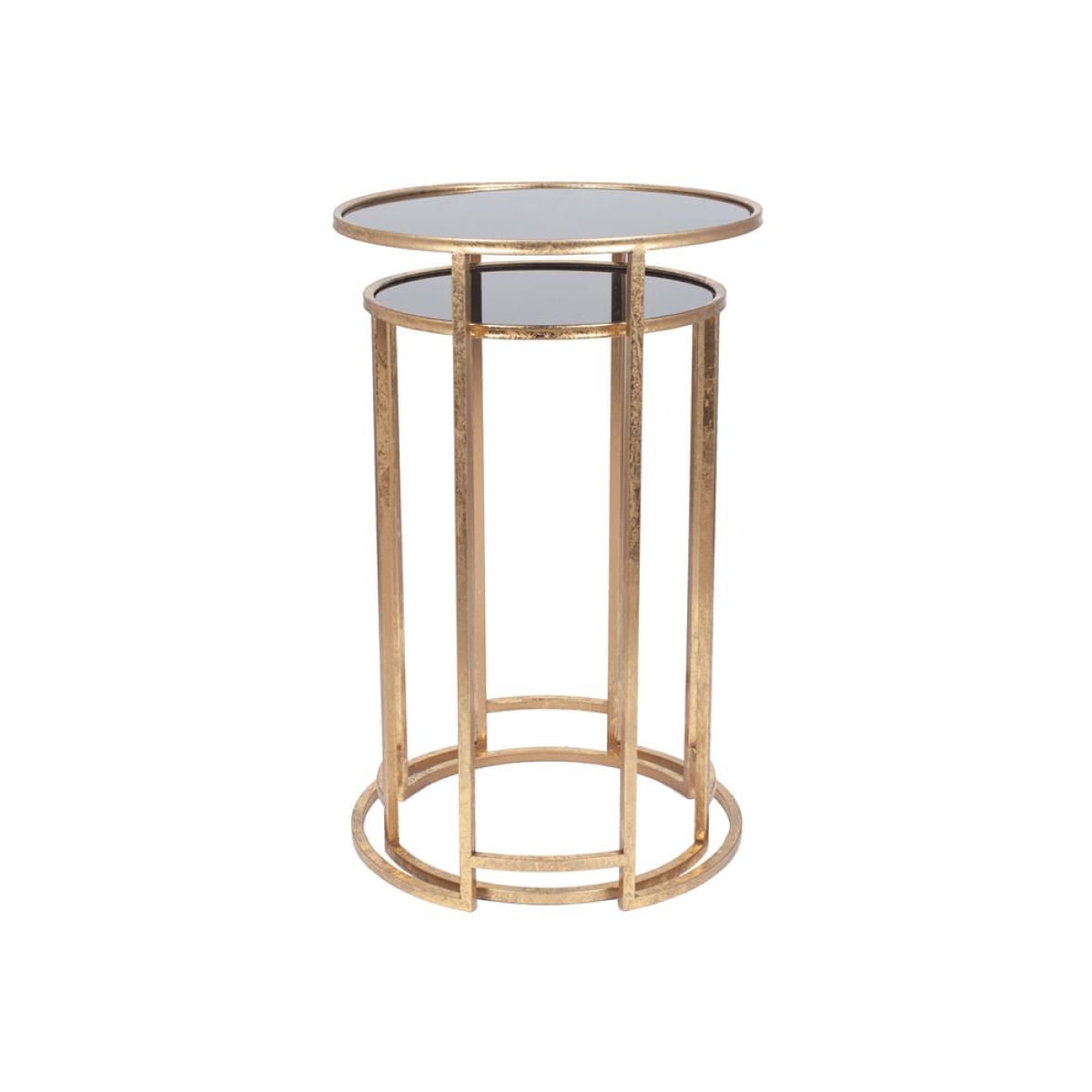 Olivia's Portia Set of 2 Glass Round Tables in Antiuqe Gold & Black – image 1