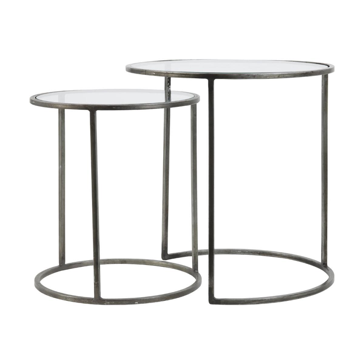 Light & Living Duarte Side Table Glass And Vintage Tin Set of 2