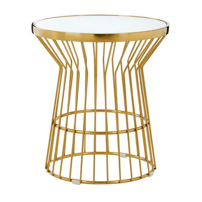 Olivia's Tula Side Table White Round Glass Top Gold Corset Base – image 2