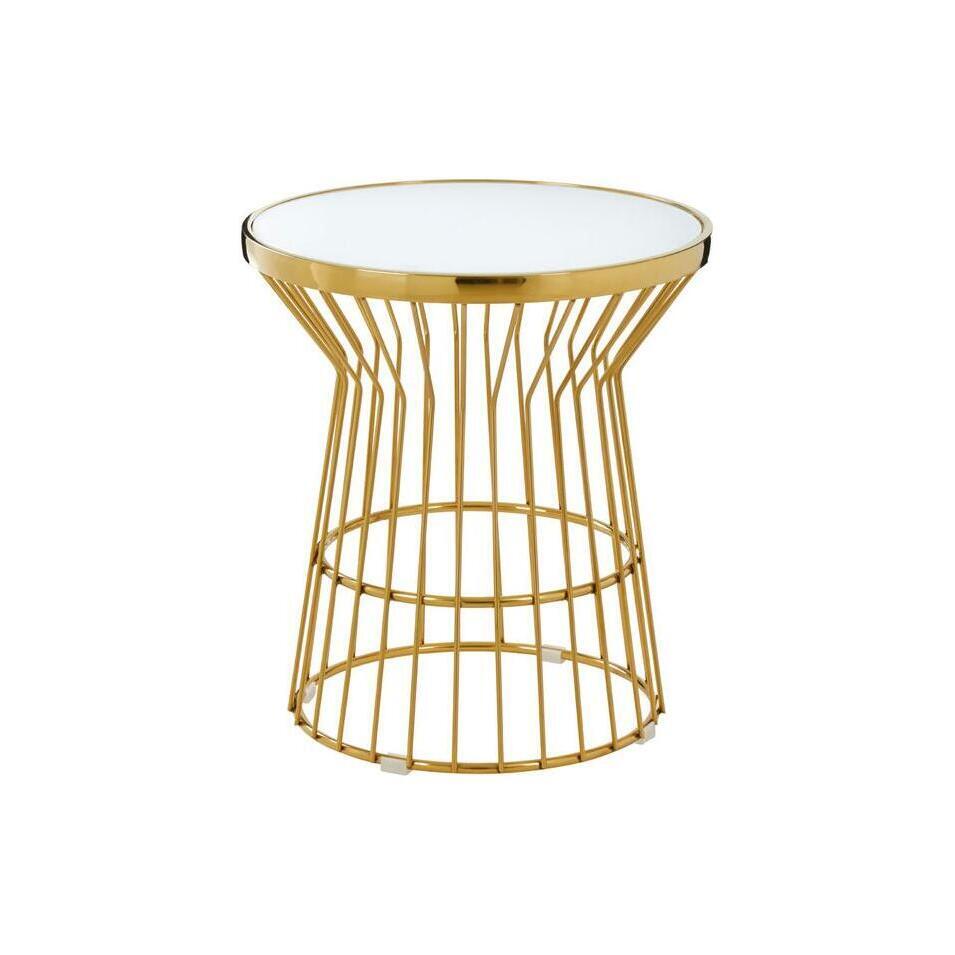 Olivia's Tula Side Table White Round Glass Top Gold Corset Base – image 1