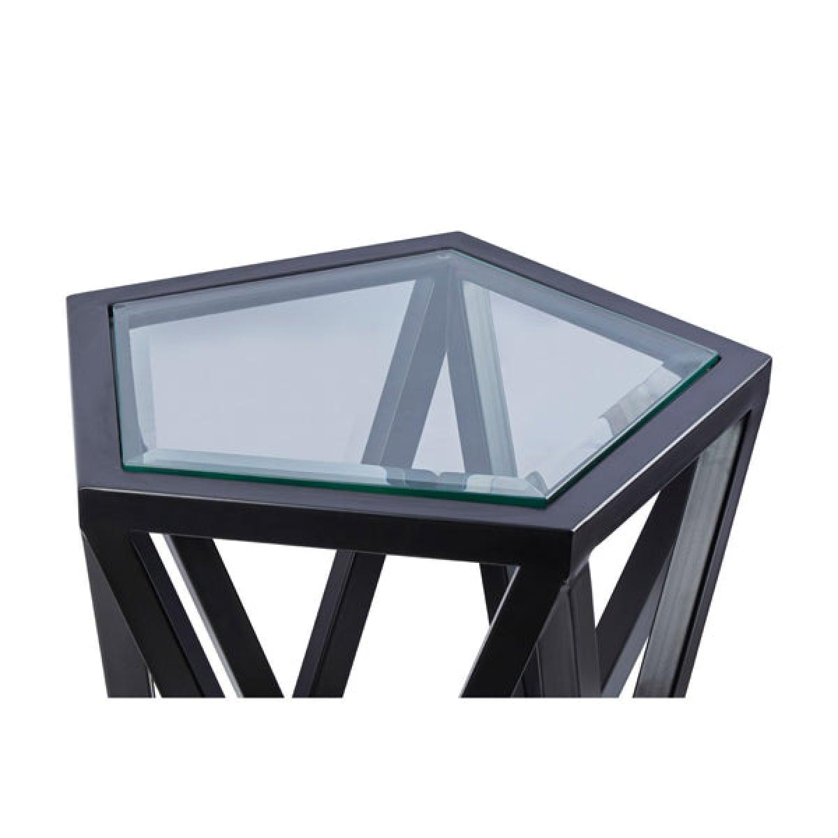 Olivia's Cleo Pentagon Clear Glass And Teak Wood Side Table – image 2