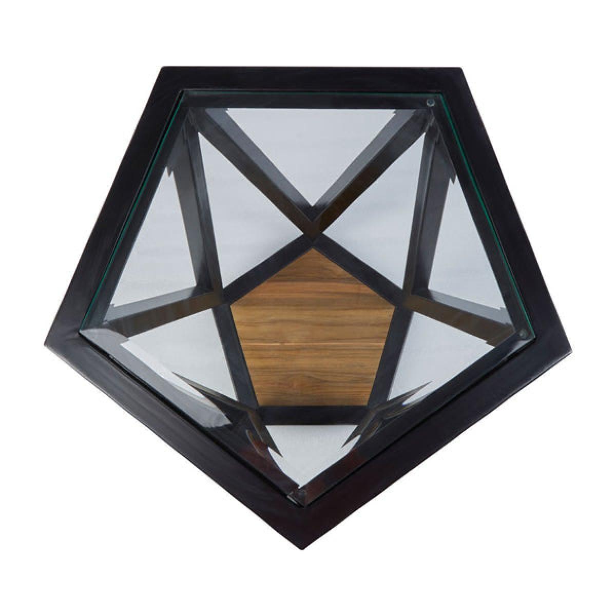Olivia's Cleo Pentagon Clear Glass And Teak Wood Side Table – image 4