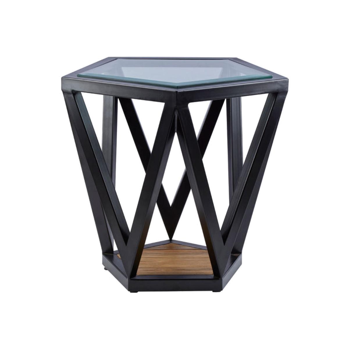 Olivia's Cleo Pentagon Clear Glass And Teak Wood Side Table – image 1