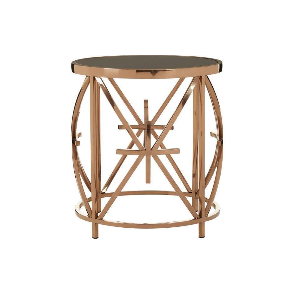 Olivia's Tula Side Table Black Round Glass Top Rose Gold Star Base