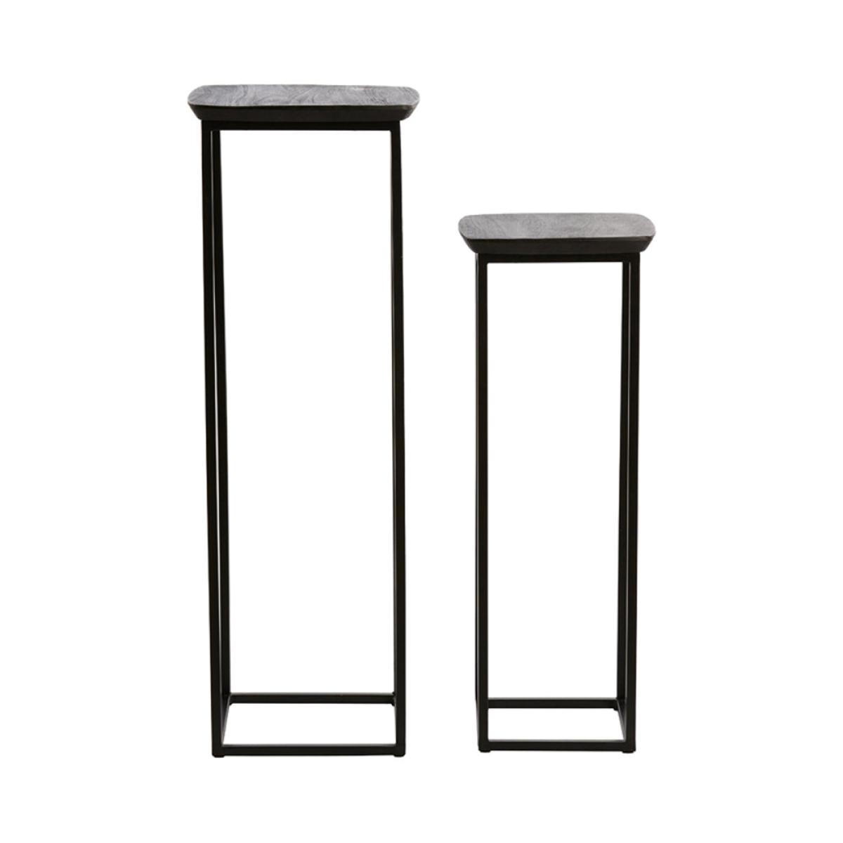 Light & Living Set of 2 Quenza Pillars - Acacia Wood & Black – image 2