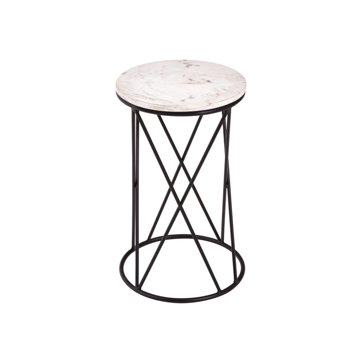 Olivia's Stacie Side Table White Round Top Black Angled Base – image 1