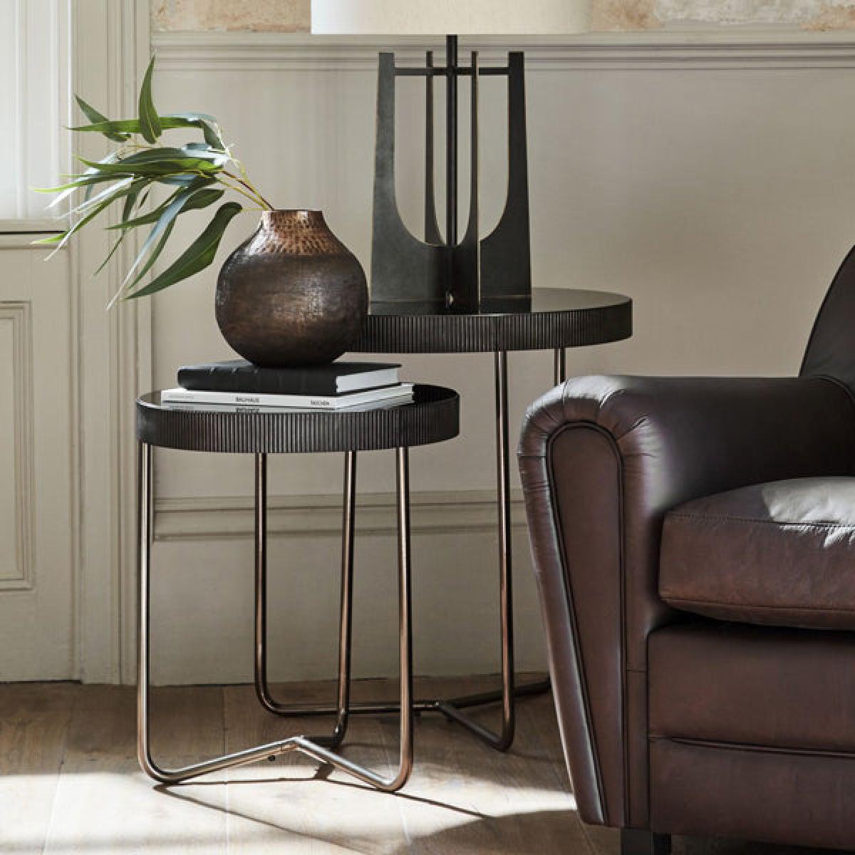 Libra Calm Neutral Collection - Set of 2 Knightsbridge Glass Side Table Black Tinted – image 4