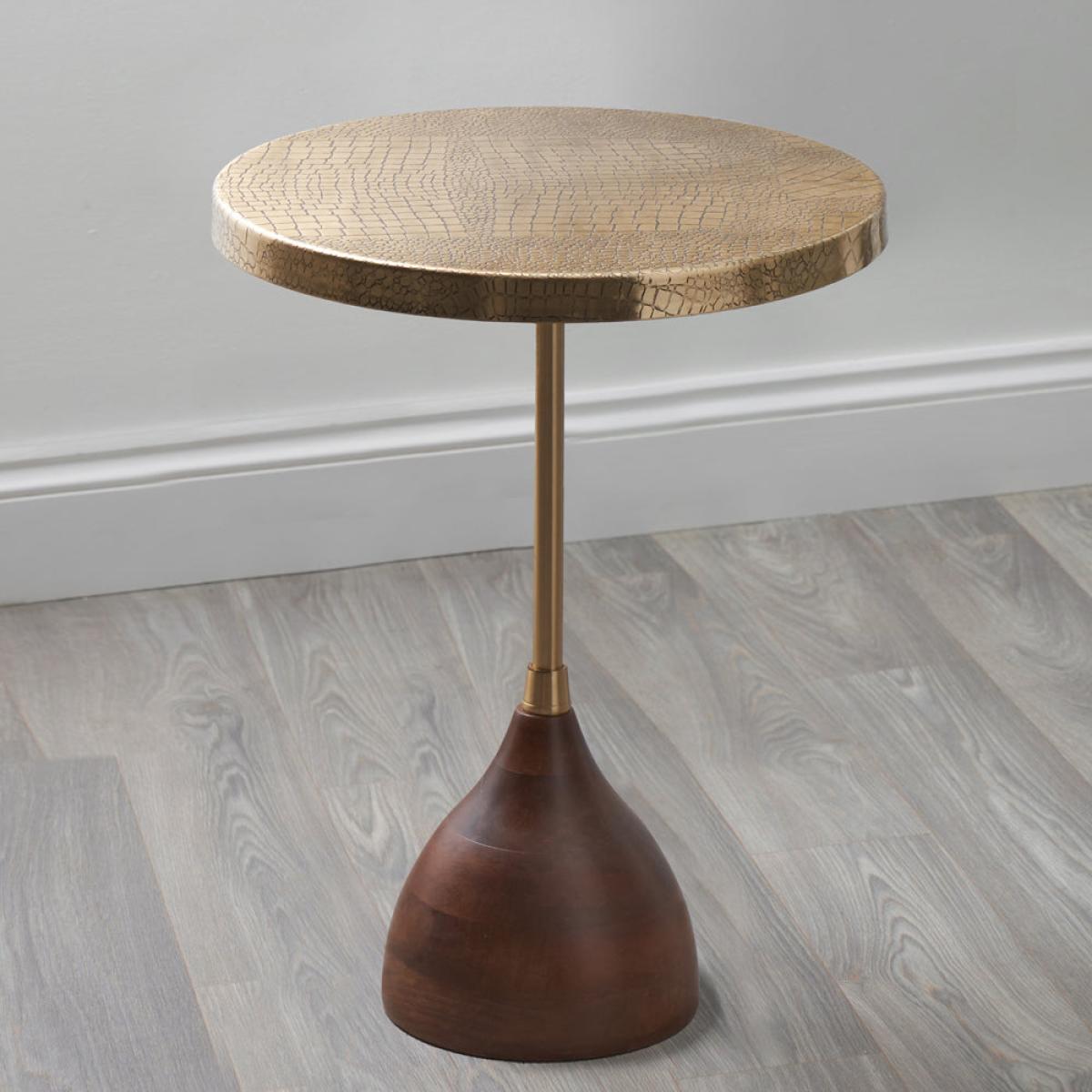 Olivia's Carla Antique Brass Croc Effect Table with Wood Base – image 2