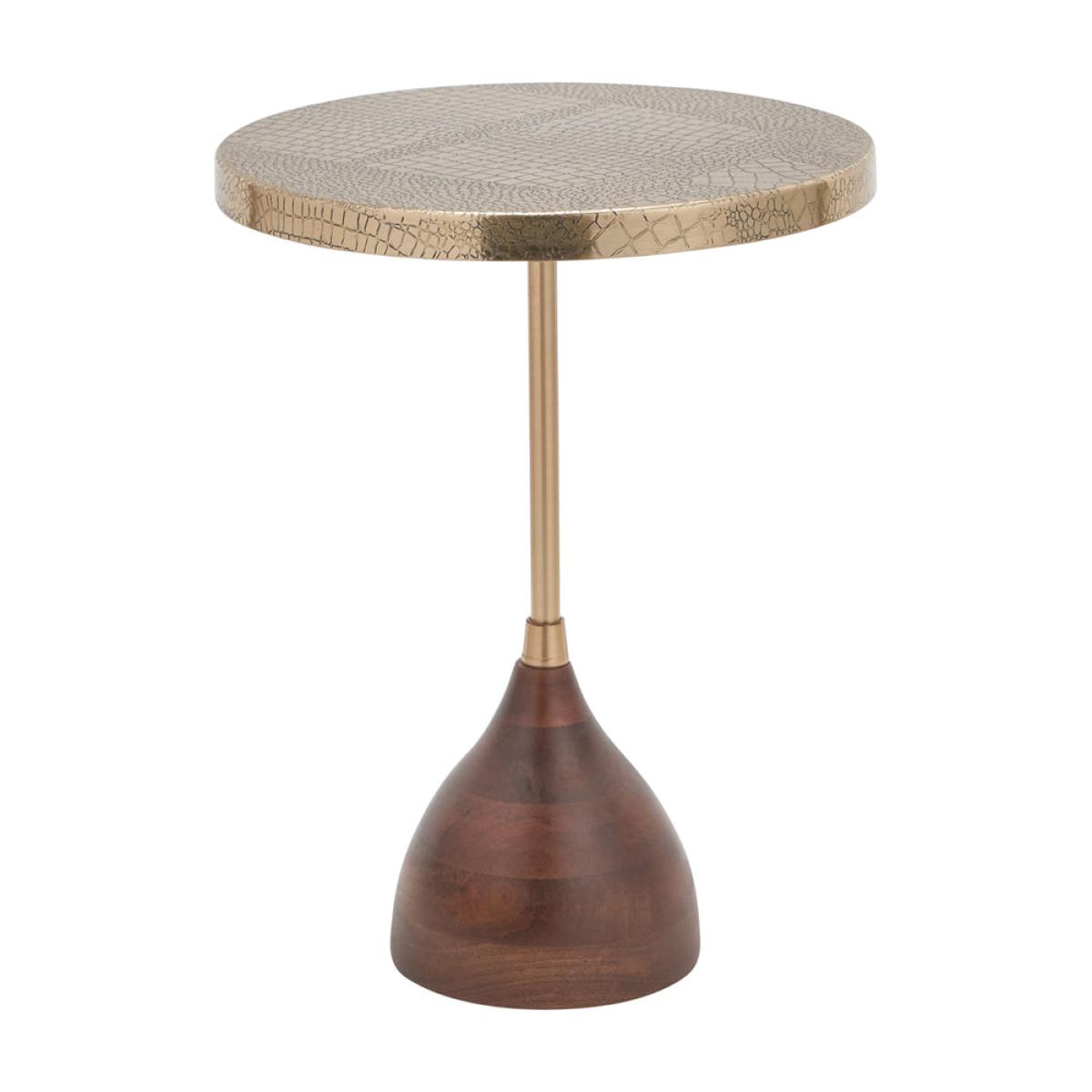 Olivia's Carla Antique Brass Croc Effect Table with Wood Base – image 3