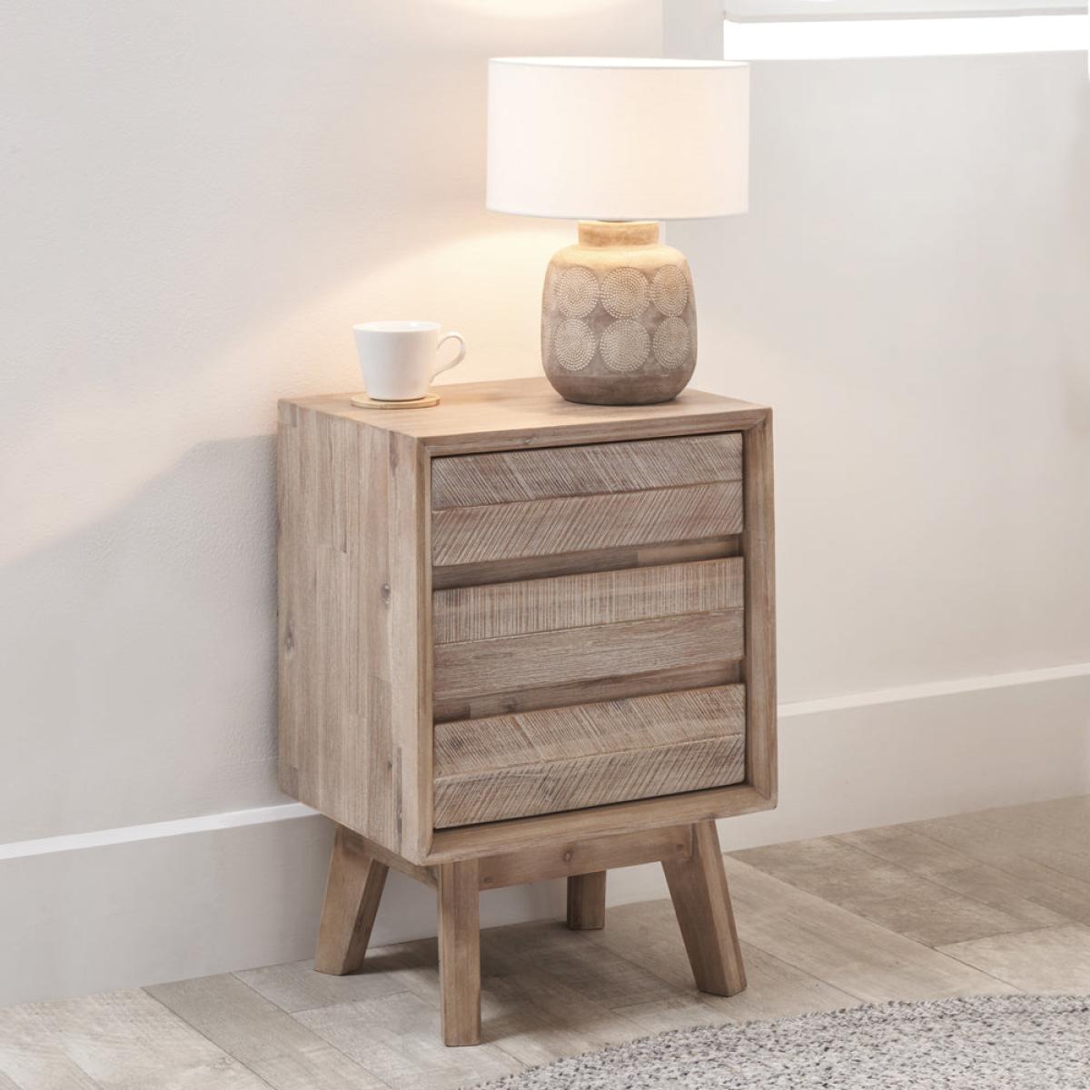 Olivia's Melville Acacia Wood 3 Drawer Bedside Unit in Sand Wash – image 4